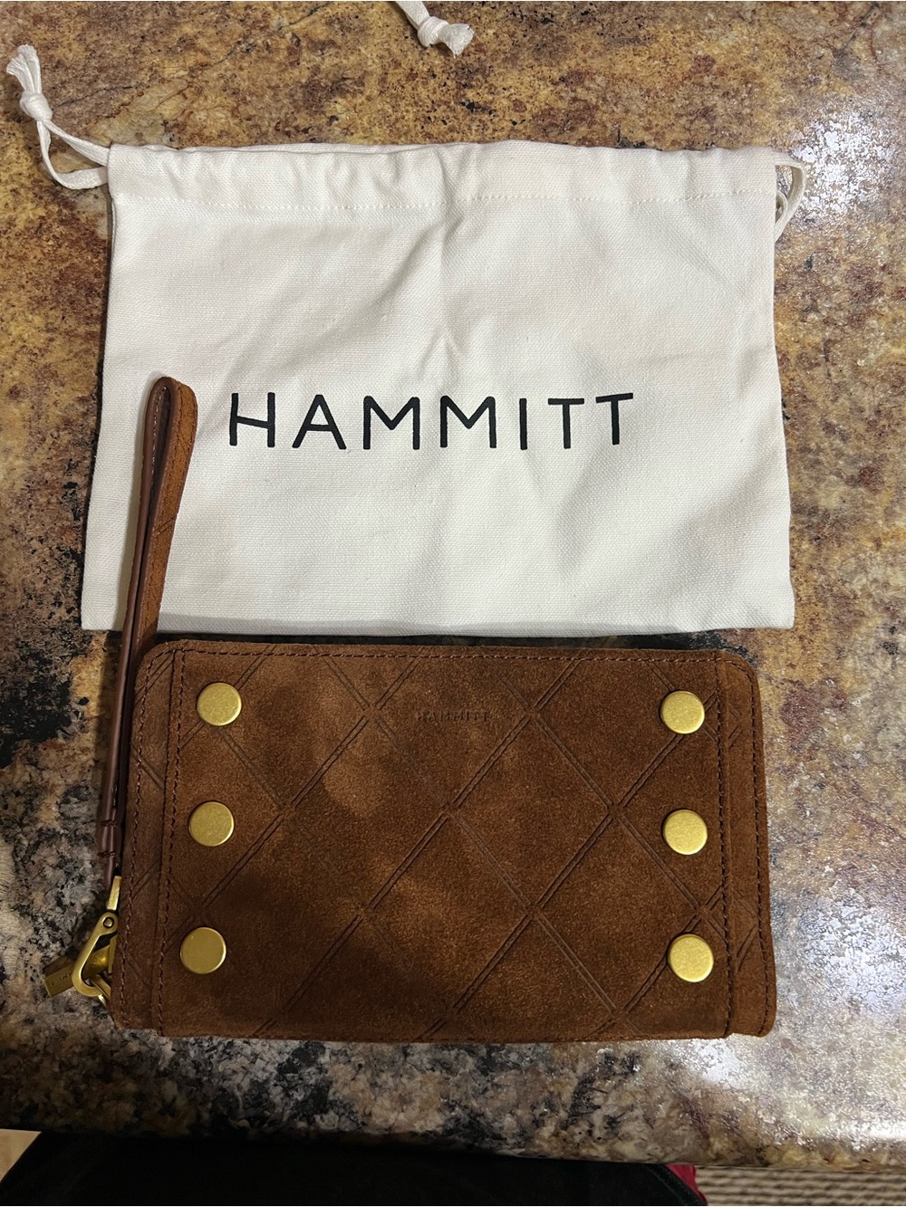 Hammitt Brown Suede Wallet Wristlet with Gold Studs